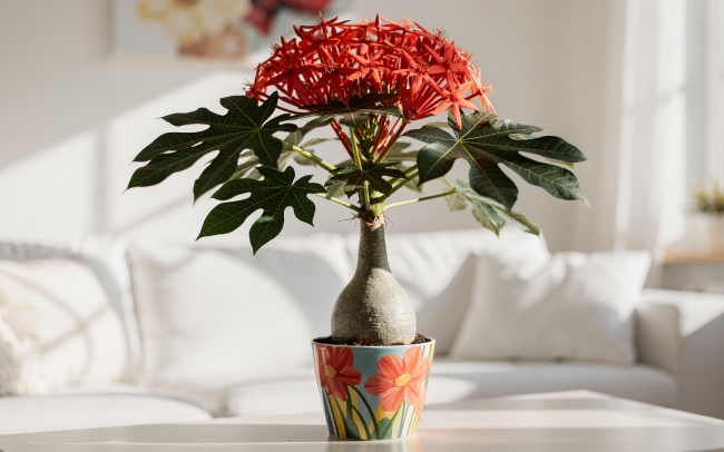 Jatropha - Dávivec: Tropický sukulent s červenými hvězdami Jatropha - Dávivec: Tropický sukulent s červenými hvězdami